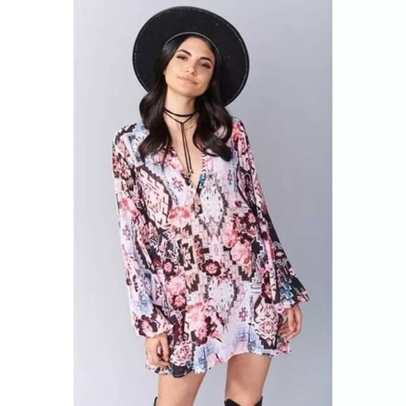 Show Me Your Mumu Jamie Tunic Mini Babydoll Dress Boho Floral Extra Small XS - Picture 1 of 8